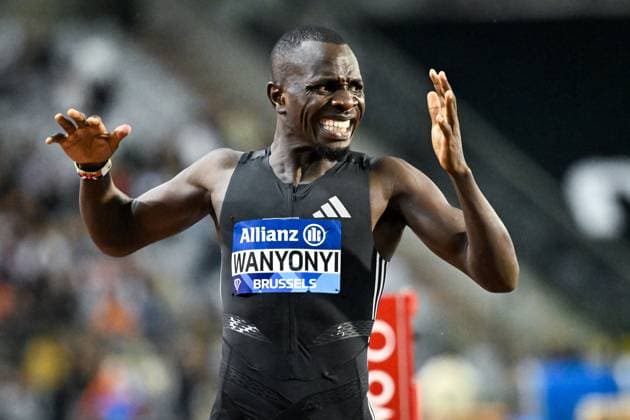 Kenyan Emmanuel Wanyonyi celebrates after winning the 800m men at the 50th edition of the Memorial Van Damme Diamond League athletics event in Brussels, Friday 4 September 2026. ELIASxROM  x185285297x