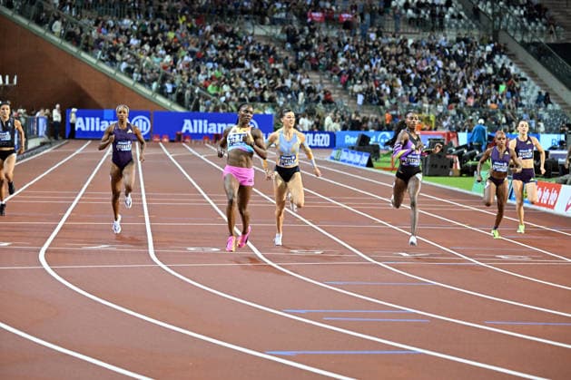 50th Memorial Van Damme Diamond League BRUSSELS, BELGIUM - SEPTEMBER 04: St. Lucienne athlete Julien Alfred (3rd L) competes in the women s 200-meter during the 50th Memorial Van Damme athletics event at the King Baudouin Stadium in Brussels, Belgium, on September 04, 2026. Dursun Aydemir Anadolu Brussels Belgium. Editorial use only. Please get in touch for any other usage.  Copyright: x2026xAnadoluxDursunxAydemirx