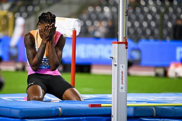 US JuVaughn Harrison reacts during the high jump competition for men at the 50th edition of the Memorial Van Damme Diamond League athletics event in Brussels, Friday 4 September 2026. ELIASxROM  x185285196x