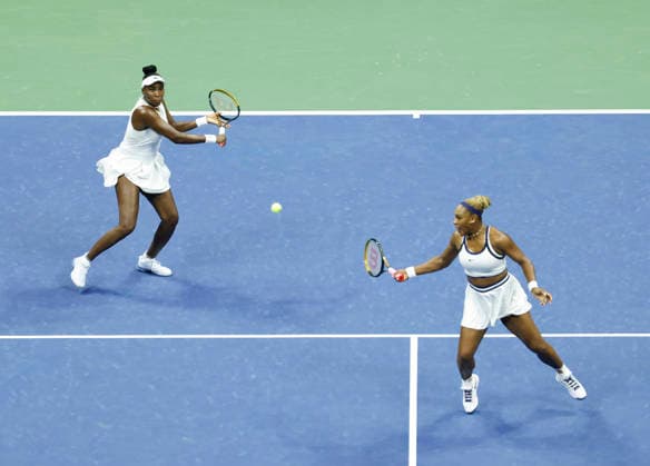 Women s Doubles team Serena Williams and Venus Williams compete in the first set against Maya.Joint and Chan Hao-Ching in Arthur Ashe Stadium at the 2026 US Open Tennis Championship at the USTA Billie Jean King National Tennis Center in New York City on Friday, September 4, 2026.  NYP20260904125 JOHNxANGELILLO