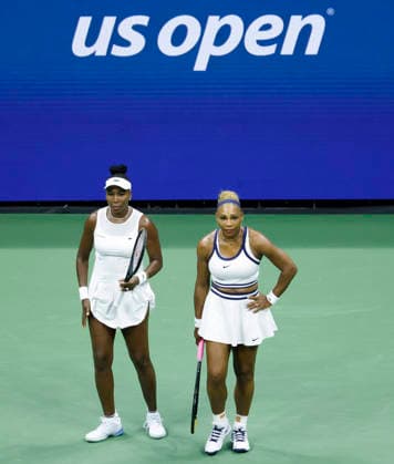 Women s Doubles team Serena Williams and Venus Williams compete in the first set against Maya.Joint and Chan Hao-Ching in Arthur Ashe Stadium at the 2026 US Open Tennis Championship at the USTA Billie Jean King National Tennis Center in New York City on Friday, September 4, 2026.  NYP20260904122 JOHNxANGELILLO