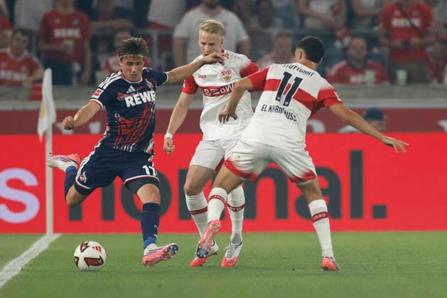 v.l.n.r.: Alessio Castro-Montes (1. FC Köln), Chris Führich (VfB Stuttgart) und Bilal El Khannouss (VfB Stuttgart), im Bundesliga-Spiel zwischen dem VfB Stuttgart und dem 1. FC Köln in der MHP Arena, Stuttgart, Deutschland, am 4. September 2026. in action during the Bundesliga match between VfB Stuttgart and 1. FC Köln at the MHP Arena, Stuttgart, Germany, on September 4, 2026. DFB DFL REGULATIONS PROHIBIT ANY USE OF PHOTOGRAPHS AS IMAGE SEQUENCES AND OR QUASI-VIDEO, *** From left to right: Alessio Castro Montes (1. FC Köln), Chris Führich (VfB Stuttgart), and Bilal El Khannouss (VfB Stuttgart), in the Bundesliga match between VfB Stuttgart and 1. FC Köln at the MHP Arena, Stuttgart, Germany, on September 4, 2026, in action during the Bundesliga match between VfB Stuttgart and 1 FC Köln at the MHP Arena, Stuttgart, Germany, on September 4, 2026. DFB and DFL regulations prohibit any use of photographs as image sequences and or quasi-video, Copyright: HMBxMedia xHeikoxBecker