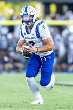 Sep 04, 2026; West Lafayette, Indiana, USA; Indiana State quarterback Elijah Owens (2) runs with the ball during NCAA, College League, USA football game action between the Indiana State Sycamores and the Purdue Boilermakers at Ross-Ade Stadium in West Lafayette, Indiana. Mandatory Credit: -Cal Media NCAA Football 2026: Indiana State Vs Purdue SEP 04  - ZUMAc04_ 20260904_zma_c04_010 Copyright: xJohnxMersitsx