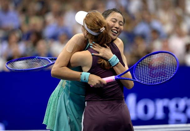 US Open tennis tournament - Day 6 Hao-Ching Chan (behind) of Taiwan embraces her teammate Maya Joint (front) of Australia as they celebrate during their Women s Doubles first round match against Serena Williams and Venus Williams of the USA at Arthur Ashe Stadium in the USTA Billie Jean King National Tennis Center in Flushing Meadows, New York, USA, 04 September 2026. The 2026 US Open tournament runs from 23 August through 13 September. FLUSHING MEADOWS NEW YORK United States  Copyright: xCRISTOBALxHERRERA-ULASHKEVICHx