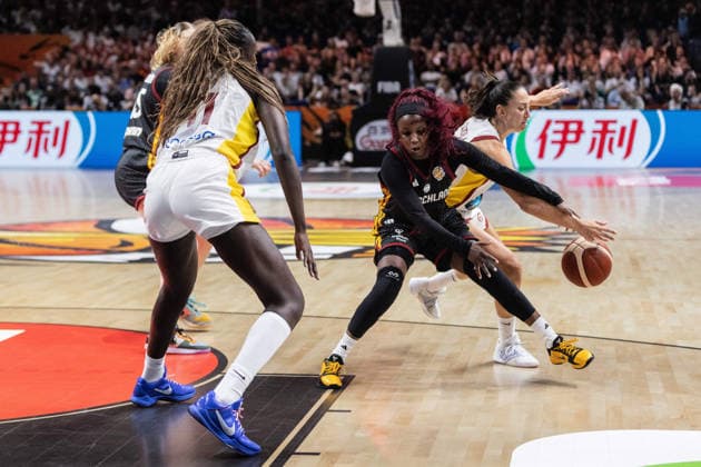 September 4, 2026, Berlin, Germany: Alexis Peterson of Germany (R) and (L) Awa Fam of Spain seen in action during the first round of the 2026 FIBA Women s World Cup between Germany and Spain at Uber Arena. Final score; Spain 83:53 Germany. FIBA Women s World Cup First Round: Spain-Germany In Berlin, Germany - 4 Sept 2026  - ZUMAs197 20260904_aaa_s197_528 Copyright: xNicholasxMullerx