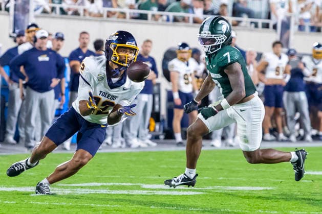 September 4, 2026, East Lansing, Michigan, U.S: Toledo wide receiver BRYSON HAMMER (12) catches a pass during Michigan State s 30-20 win over Toledo at Spartan Stadium. NCAA, College League, USA Football 2025: Michigan State 30:20 Toledo  - ZUMAm242 20260904_aap_m242_012 Copyright: xScottxMapesx