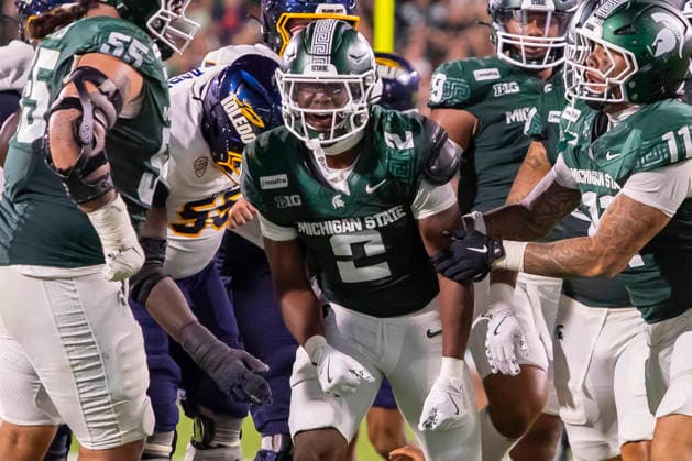 September 4, 2026, East Lansing, Michigan, U.S: Michigan State defensive back DEVIN VAUGHT (2) celebrates a play during Michigan State s 30-20 win over Toledo at Spartan Stadium. East Lansing U.S - ZUMAm242 20260904_aap_m242_024 Copyright: xScottxMapesx
