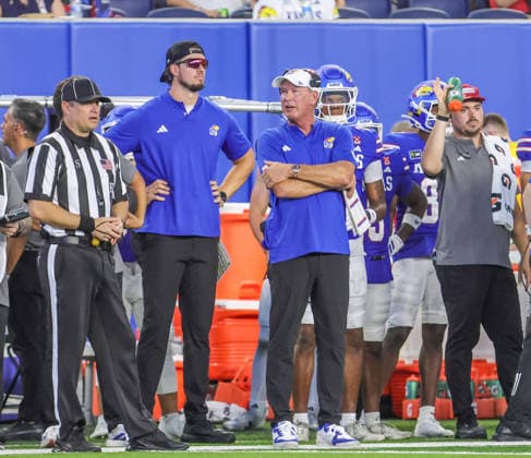 NCAA, College League, USA Football 2026: LIU Vs Kansas SEP 04 Sep 4, 2026: Kansas head coach Lance Leipold looks on against Long Island Sharks in Lawrence, KS, USA; at Memorial Stadium. Mandatory Credit: Roman Puno-Cal Media (Credit Image: Â Roman Puno Cal Sport Media) Lawrence Ks USA EDITORIAL USE ONLY Copyright: xx ZUMA-20260904_zma_c04_067.jpg RomanxPunox csmphotothree517081