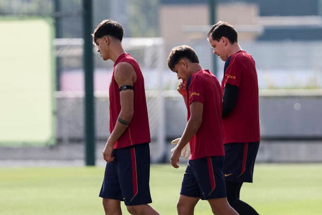 September 5, 2026, Sant Joan Despi, Barcelona, Spain: Marc Bernal, Brian Farinas and Wojciech Szczesny during the training day of FC Barcelona, Barca ahead the Spanish League, Laliga EA Sports, football match against Valencia CF at Ciudad Esportiva Joan Gamper on September 05, 2026 in Sant Joan Despi, Barcelona, Spain. Sant Joan Despi Spain - ZUMAa181 20260905_zaa_a181_017 Copyright: xJavierxBorregox