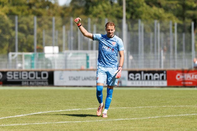 Ludwig Zech (1, TSV Buchbach) Tor zum 0 : 1 beim Spiel zwischen TSV Landsberg v TSV Buchbach, Fussball, Herren, Regionalliga Bayern, 2026 2027, 7.Spieltag am 05.09.2026 in Landsberg am Lech, Sportpark. Bayern Deutschland