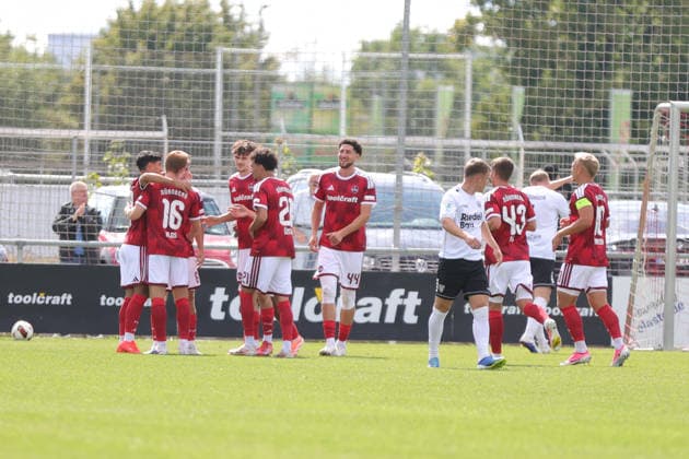 05.09.2026, Fußball, Herren, Saison 2026-2027, Regionalliga Bayern, 7. Spieltag: 1. FC Nürnberg II - FC Schweinfurt 05 1. FC Nürnberg II feiert das 2:1 Nürnberg Max-Morlock-Platz im Sportpark V Bayern Deutschland