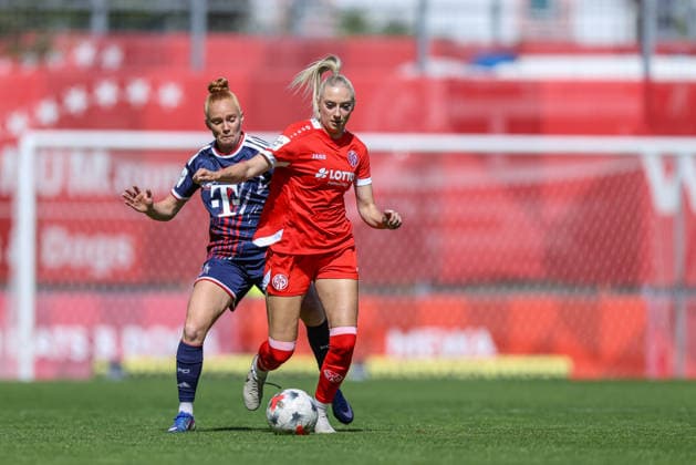 GER, Mainz, FSV Mainz 05 vs 1. FC Köln, Google Pixel Frauen Bundesliga, Fussball, DFB, Spielzeit 2026 2027, Bruchwegstadion, 3. Spieltag im Bild v.l.: Laura Vogt (FC Köln Frauen 8), Chiara Bouziane (Mainz 05 Frauen 10) DFB DFL REGULATIONS PROHIBIT ANY USE OF PHOTOGRAPHS AS IMAGE SEQUENCES AND OR QUASI-VIDEO, 05.09.2026 *** GER, Mainz, FSV Mainz 05 vs. 1. FC Köln, Google Pixel Women s Bundesliga, Soccer, DFB, 2026–2027 Season, Bruchwegstadion, Matchday 3 in pictures: from left, Laura Vogt (FC Köln Women, No. 8), Chiara Bouziane (Mainz 05 Women, No. 10). DFB and DFL regulations prohibit any use of photographs as image sequences and or quasi-video, September 5, 2026 Copyright: HMBxMedia HendrikxHamelau