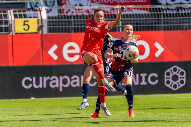 Spielszene, Zweikampf, Offensivaktion, v.l. Sabina Jackson (1. FSV Mainz 05, 20), Anna Gerhardt (1. FC Koeln, 21), GER, 1. FSV Mainz 05 vs. 1. FC Koeln, Fussball, Google Pixel Frauen-Bundesliga, 3. Spieltag, Saison 2026 2027, 05.09.2026, DFB REGULATIONS PROHIBIT ANY USE OF PHOTOGRAPHS AS IMAGE SEQUENCES AND OR QUASI-VIDEO, GER, 1. FSV Mainz 05 vs. 1. FC Koeln, Fussball, Google Pixel Frauen-Bundesliga, 3. Spieltag, Saison 2026 2027, 05.09.2026 Mainz *** Game play, tackle, offensive play, from left: Sabina Jackson 1 FSV Mainz 05, 20, Anna Gerhardt 1 FC Cologne, 21, GER, 1 FSV Mainz 05 vs. 1 FC Cologne, soccer, Google Pixel Women’s Bundesliga, Matchday 3, 2026–2027 season, September 5, 2026, DFB regulations prohibit any use of photographs as image sequences and or quasi-video, GER, 1 FSV Mainz 05 vs. 1 FC Cologne, Soccer, Google Pixel Women’s Bundesliga, Matchday 3, 2026–2027 Season, September 5, 2026, Mainz Copyright: xEibner-Pressefoto J-NxGroemlingx EP_JGG