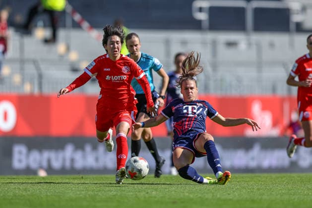 GER, Mainz, FSV Mainz 05 vs 1. FC Köln, Google Pixel Frauen Bundesliga, Fussball, DFB, Spielzeit 2026 2027, Bruchwegstadion, 3. Spieltag im Bild v.l.: Yurina Imai (Mainz 05 Frauen 14), Laura Feiersinger (FC Köln Frauen 27) DFB DFL REGULATIONS PROHIBIT ANY USE OF PHOTOGRAPHS AS IMAGE SEQUENCES AND OR QUASI-VIDEO, 05.09.2026 *** GER, Mainz, FSV Mainz 05 vs. 1. FC Köln, Google Pixel Women s Bundesliga, Soccer, DFB, 2026–2027 Season, Bruchwegstadion, Matchday 3 in pictures (from left): Yurina Imai, Mainz 05 Women s Team, No. 14, Laura Feiersinger, FC Köln Women, 27. DFB and DFL regulations prohibit any use of photographs as image sequences and or quasi-video. September 5, 2026 Copyright: HMBxMedia HendrikxHamelau