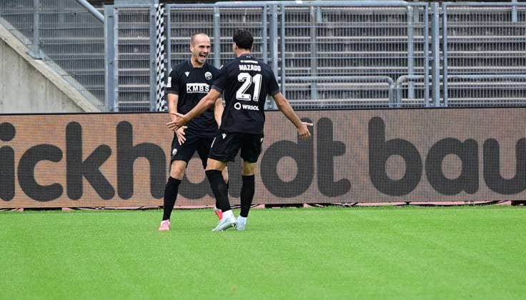 05.09.2026 xkhx Kassel, Auestadion Regionalliga Südwest Saison 2026 2027 KSV Hessen Kassel - SV Sandhausen Torjubel nach dem Tor zum 1:0 durch Phil Halbauer (Sandhausen)