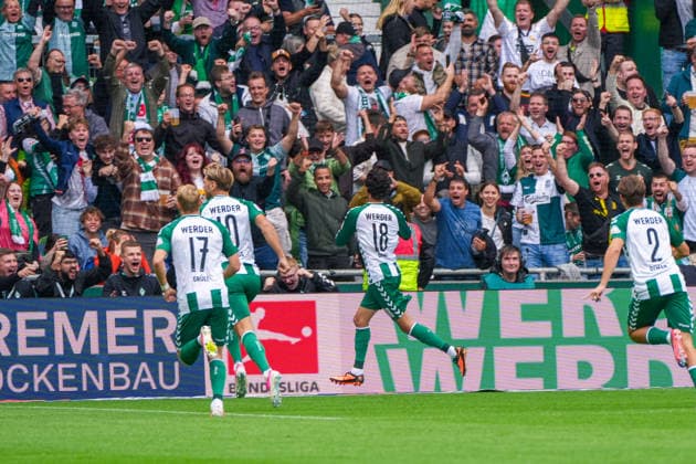 Tor zum 1:0 für Werder Bremen durch Eren Dinkci, Eren Dinkci (Werder Bremen, 18), Torjubel, Emotionen, Torjubel, Deutschland: Fussball, Bundesliga, Saison 2026 27, 2. Spieltag, 05.09.2026, Werder Bremen vs RB Leipzig, Weserstadion (Bremen) *** Eren Dinkci scores the 1-0 goal for Werder Bremen; Eren Dinkci, Werder Bremen, 18, goal celebration, emotions, goal celebration, German soccer, Bundesliga, 2026–27 season, Matchday 2, September 5, 2026, Werder Bremen vs. RB Leipzig, Weserstadion, Bremen Copyright: xLeonxFrickx