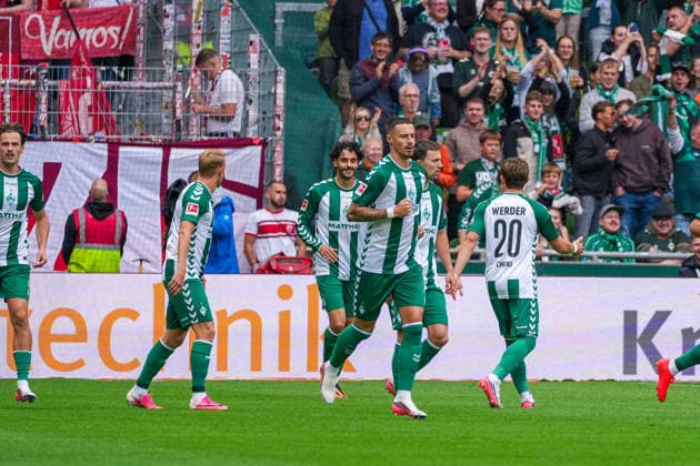 Tor zum 1:0 für Werder Bremen durch Eren Dinkci, Eren Dinkci (Werder Bremen, 18), Torjubel, Emotionen, Torjubel, Deutschland: Fussball, Bundesliga, Saison 2026 27, 2. Spieltag, 05.09.2026, Werder Bremen vs RB Leipzig, Weserstadion (Bremen) *** Eren Dinkci scores the 1-0 goal for Werder Bremen; Eren Dinkci, Werder Bremen, 18, goal celebration, emotions, goal celebration, German soccer, Bundesliga, 2026–27 season, Matchday 2, September 5, 2026, Werder Bremen vs. RB Leipzig, Weserstadion, Bremen Copyright: xLeonxFrickx