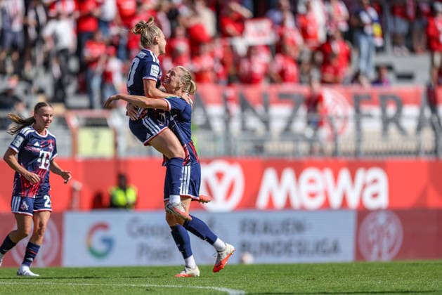 GER, Mainz, FSV Mainz 05 vs 1. FC Köln, Google Pixel Frauen Bundesliga, Fussball, DFB, Spielzeit 2026 2027, Bruchwegstadion, 3. Spieltag im Bild: Weronika Zawistowska (FC Köln Frauen 10) erzielt das 4:0, Tor, Jubel und Freude, Emotionen mit Pauline Bremer (FC Köln Frauen 9) DFB DFL REGULATIONS PROHIBIT ANY USE OF PHOTOGRAPHS AS IMAGE SEQUENCES AND OR QUASI-VIDEO, 05.09.2026 *** GER, Mainz, FSV Mainz 05 vs. 1. FC Köln, Google Pixel Women s Bundesliga, Soccer, DFB, 2026–2027 Season, Bruchwegstadion, Matchday 3 in pictures: Weronika Zawistowska of FC Köln Women 10 scores the 4–0 goal, Celebration and joy, emotions with Pauline Bremer (FC Köln Women No. 9). DFB and DFL regulations prohibit any use of photographs as image sequences and or quasi-video. September 5, 2026 Copyright: HMBxMedia HendrikxHamelau