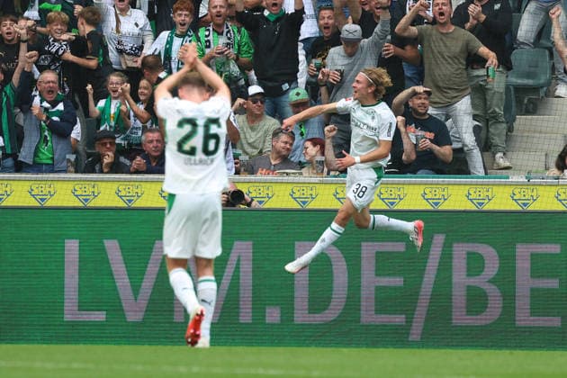 05.09.2026, xrekx, Fussball 1.Bundesliga, Borussia Moenchengladbach - SV Elversberg v.l. Torjubel nach dem Tor zum celebrating the goal celebrate 1:0 durch Hugo Bolin (Borussia Moenchengladbach) (DFL DFB REGULATIONS PROHIBIT ANY USE OF PHOTOGRAPHS as IMAGE SEQUENCES and or QUASI-VIDEO) Moenchengladbach *** September 5, 2026, xrekx, Soccer, 1. Bundesliga, Borussia Mönchengladbach vs. SV Elversberg: Goal celebration after Hugo Bolin’s 1–0 goal for Borussia Mönchengladbach. DFL and DFB regulations prohibit any use of photographs as image sequences and or quasi-video. Mönchengladbach
