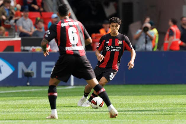 LEVERKUSEN, GERMANY - SEPTEMBER 5, 2026 : Ibrahim Maza (Bayer 04 Leverkusen, 30), Equi Fernández (Bayer 04 Leverkusen, 6) during the German Bundesliga match on gameday 2 between Bayer 04 Leverkusen vs. 1. FC Union Berlin at BayArena on September 5, 2026 in Leverkusen, Germany. DFL REGULATIONS PROHIBIT ANY USE OF PHOTOGRAPHS AS IMAGE SEQUENCES AND OR QUASI-VIDEO. Northrhine-Westphalia Germany Copyright: xAxelxKohringx