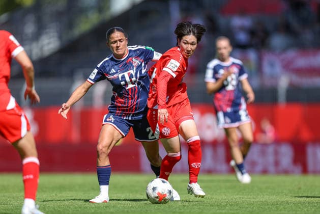 GER, Mainz, FSV Mainz 05 vs 1. FC Köln, Google Pixel Frauen Bundesliga, Fussball, DFB, Spielzeit 2026 2027, Bruchwegstadion, 3. Spieltag im Bild v.l.: Lina Szaraz (FC Köln Frauen 2), Yurina Imai (Mainz 05 Frauen 14), Zweikampf DFB DFL REGULATIONS PROHIBIT ANY USE OF PHOTOGRAPHS AS IMAGE SEQUENCES AND OR QUASI-VIDEO, 05.09.2026 *** GER, Mainz, FSV Mainz 05 vs. 1. FC Köln, Google Pixel Women s Bundesliga, Soccer, DFB, 2026–2027 Season, Bruchwegstadion, Matchday 3 in pictures (from left): Lina Szaraz, 1. FC Köln Women s Team 2, Yurina Imai, Mainz 05 Women’s Team 14, tackle. DFB and DFL regulations prohibit any use of photographs as image sequences and or quasi-video. September 5, 2026 Copyright: HMBxMedia HendrikxHamelau