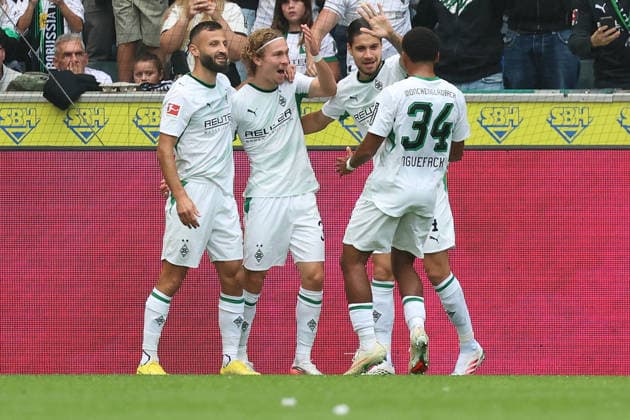 05.09.2026, xrekx, Fussball 1.Bundesliga, Borussia Moenchengladbach - SV Elversberg v.l. Torjubel nach dem Tor zum celebrating the goal celebrate 1:0 durch Hugo Bolin (Borussia Moenchengladbach) (DFL DFB REGULATIONS PROHIBIT ANY USE OF PHOTOGRAPHS as IMAGE SEQUENCES and or QUASI-VIDEO) Moenchengladbach *** September 5, 2026, xrekx, Soccer, Bundesliga 1, Borussia Mönchengladbach vs. SV Elversberg: Goal celebration after Hugo Bolin’s 1–0 goal for Borussia Mönchengladbach. DFL and DFB regulations prohibit any use of photographs as image sequences and or quasi-video. Mönchengladbach