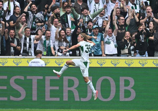 05.09.2026; Moenchengladbach; Fussball, Herren, Saison 2026 2027, Borussia Moenchengladbach vs. SV Elversberg Torjubel bei Torschuetze Hugo Bolin (Gladbach)nach dem Treffer, Tor zum 1-0 DFL regulations prohibit any use of photographs as image sequences and or quasi-video. ista-Borussia-Park Nordrhein-Westfalen Deutschland *** September 5, 2026, Mönchengladbach Soccer, Men s, 2026–2027 Season, Borussia Mönchengladbach vs. SV Elversberg: Goal celebration by goal scorer Hugo Bolin of Gladbach after the goal, making the score 1–0. DFL regulations prohibit any use of photographs as image sequences and or quasi-video content. Borussia Park, North Rhine-Westphalia, Germany