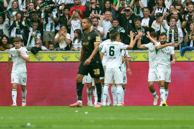 05.09.2026, xrekx, Fussball 1.Bundesliga, Borussia Moenchengladbach - SV Elversberg v.l. Torjubel nach dem Tor zum celebrating the goal celebrate 1:0 durch Hugo Bolin (Borussia Moenchengladbach) (DFL DFB REGULATIONS PROHIBIT ANY USE OF PHOTOGRAPHS as IMAGE SEQUENCES and or QUASI-VIDEO) Moenchengladbach *** September 5, 2026, xrekx, Soccer, Bundesliga 1, Borussia Mönchengladbach vs. SV Elversberg – Goal celebration after Hugo Bolin’s 1–0 goal for Borussia Mönchengladbach. DFL and DFB regulations prohibit any use of photographs as image sequences and or quasi-video. Mönchengladbach