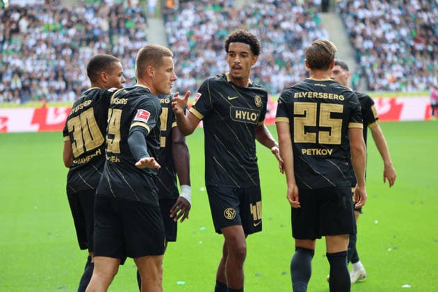 05.09.2026, Fussball, Herren, 1. Bundesliga, Saison 2026 2027, Borussia Mönchengladbach - SV 07 Elversberg, Torjubel zum 1:1, Torschütze: David Mokwa (SV 07 Elversberg) Mönchengladbach Ista-Borussia-Park Nordrhein-Westfalen Deutschland (DEU) *** September 5, 2026, Soccer, Men s, 1. Bundesliga, 2026–2027 season, Borussia Mönchengladbach vs. SV 07 Elversberg, celebration of the 1–1 goal, goal scorer David Mokwa, SV 07 Elversberg vs. Mönchengladbach, live at Borussia Park, North Rhine-Westphalia, Germany, DEU Copyright: xSebastianxBachx