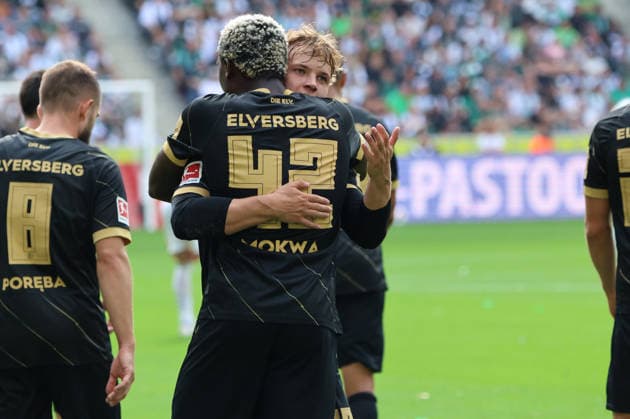 05.09.2026, Fussball, Herren, 1. Bundesliga, Saison 2026 2027, Borussia Mönchengladbach - SV 07 Elversberg, Torjubel zum 1:1, Torschütze: David Mokwa (SV 07 Elversberg) Mönchengladbach Ista-Borussia-Park Nordrhein-Westfalen Deutschland (DEU) *** September 5, 2026, Soccer, Men s, 1. Bundesliga, 2026–2027 season, Borussia Mönchengladbach vs. SV 07 Elversberg, celebration of the 1–1 goal, goal scorer David Mokwa, SV 07 Elversberg vs. Mönchengladbach, live at Borussia Park, North Rhine-Westphalia, Germany, DEU Copyright: xSebastianxBachx