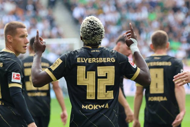 05.09.2026, Fussball, Herren, 1. Bundesliga, Saison 2026 2027, Borussia Mönchengladbach - SV 07 Elversberg, Torjubel zum 1:1, Torschütze: David Mokwa (SV 07 Elversberg) Mönchengladbach Ista-Borussia-Park Nordrhein-Westfalen Deutschland (DEU) *** September 5, 2026, Soccer, Men s, 1. Bundesliga, 2026–2027 season, Borussia Mönchengladbach vs. SV 07 Elversberg, celebration of the 1–1 goal, goal scorer David Mokwa, SV 07 Elversberg vs. Mönchengladbach, live at Borussia Park, North Rhine-Westphalia, Germany, DEU Copyright: xSebastianxBachx