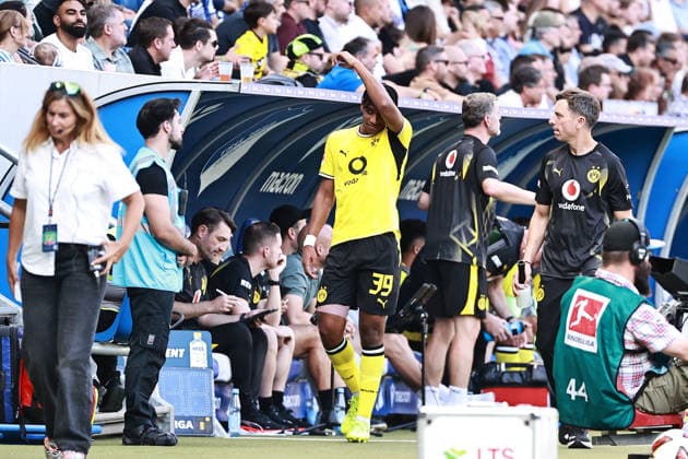 05.09.2026, xtvx, Fussball 1.Bundesliga, TSG 1899 Hoffenheim - Borussia Dortmund v.l. Filippo Mane (Borussia Dortmund) Verletzung (DFL DFB REGULATIONS PROHIBIT ANY USE OF PHOTOGRAPHS as IMAGE SEQUENCES and or QUASI-VIDEO) Sinsheim *** September 5, 2026, xtvx, Soccer 1st Bundesliga, TSG 1899 Hoffenheim vs. Borussia Dortmund, Filippo Mane (Borussia Dortmund) injury. DFL and DFB regulations prohibit any use of photographs as image sequences and or quasi-video. Sinsheim