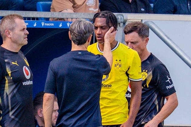 1. Bundesliga, 2. Spieltag, TSG 1899 Hoffenheim vs. Borussia Dortmund am 05.09.2026 Filippo Mane mit einer Verletzung und Auswechselung verletzt sich mit Niko Kovac WICHTIGER HINWEIS: Gemäß den Vorgaben der DFL und des DFB ist es untersagt, in dem Stadion und oder vom Spiel angefertigte Fotoaufnahmen in Form von Sequenzbildern und oder videoähnlichen Fotostrecken zu verwerten bzw. verwerten zu lassen. *** Bundesliga Matchday 2, TSG 1899 Hoffenheim vs. Borussia Dortmund on September 5, 2026: Filippo Mane, injured and substituted, gets hurt alongside Niko Kovac. IMPORTANT NOTICE: In accordance with the guidelines of the DFL and the DFB, it is prohibited to use or have used photographs taken in the stadium and or during the match in the form of still images and or video-like photo sequences Copyright: xBahhoxKarax