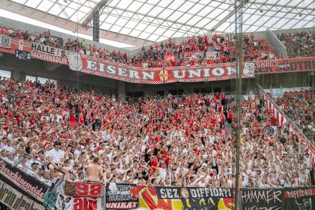 Fußball, Herren, Saison 2026 2027, 1. Bundesliga (2. Spieltag), Bayer 04 Leverkusen - 1. FC Union Berlin, Gästeblock, Fans von Union, 05.09.2026, *** Soccer, Men s, 2026–2027 Season, Bundesliga 1, Matchday 2, Bayer 04 Leverkusen 1, FC Union Berlin, Away Section, Union Fans, September 5, 2026, Copyright: xMatthiasxKochx