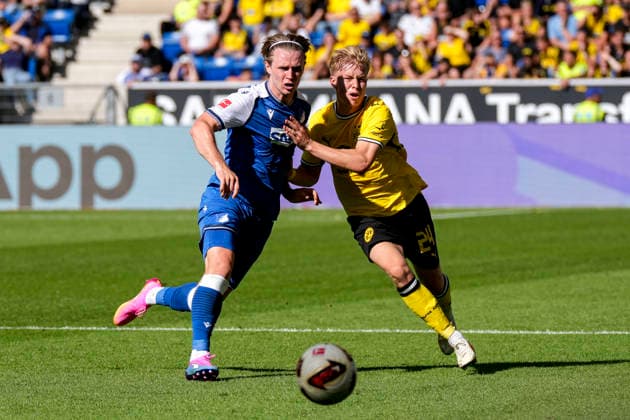 v.li.: Patrick Wimmer (Hoffenheim, 8), Daniel Svensson (BVB, 24), Zweikampf, Spielszene, Duell, duel, tackle, tackling, Dynamik, Action, Aktion, 05.09.2026, Sinsheim (Deutschland), Fussball, Bundesliga, TSG 1899 Hoffenheim - Borussia Dortmund, DFB DFL REGULATIONS PROHIBIT ANY USE OF PHOTOGRAPHS AS IMAGE SEQUENCES AND OR QUASI-VIDEO. *** From left: Patrick Wimmer (Hoffenheim), 8; Daniel Svensson (BVB), 24; tackle, game scene, duel, tackle, tackling, dynamics, action, 05 09 2026, Sinsheim, Germany, soccer, Bundesliga, TSG 1899 Hoffenheim vs. Borussia Dortmund, DFB and DFL regulations prohibit any use of photographs as image sequences and or quasi-video xozx