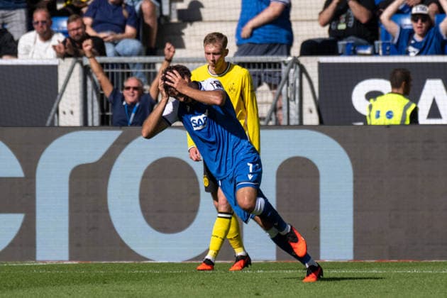 Torjubel des Torschützen Leon Avdullahu (TSG 1899 Hoffenheim). xettx, Deutschland, Sinsheim, 05.09.2026, Fussball, Bundesliga: TSG 1899 Hoffenheim vs Borussia Dortmund, Saison 2026 2027, 2. Spieltag, SNP Arena DFL DFB REGULATIONS PROHIBIT ANY USE OF PHOTOGRAPHS AS IMAGE SEQUENCES AND OR QUASI-VIDEO. *** Goal celebration by goal scorer Leon Avdullahu, TSG 1899 Hoffenheim, xettx, Germany, Sinsheim, September 5, 2026, soccer, Bundesliga: TSG 1899 Hoffenheim vs. Borussia Dortmund, 2026–2027 season, Matchday 2, SNP Arena. DFL and DFB regulations prohibit any use of photographs as image sequences and or quasi-video.