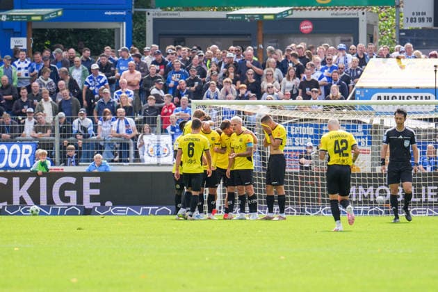Deutschland: Fussball, 3. Liga, 4. Spieltag, Hänsch-Arena, SV Meppen vs. 1. FC Saarbrücken: Jubel zum 0:2 von Saarbrücken, Torschütze Florian Pick (1. FC Saarbrücken, 20) Copyright: xMichelxWittex