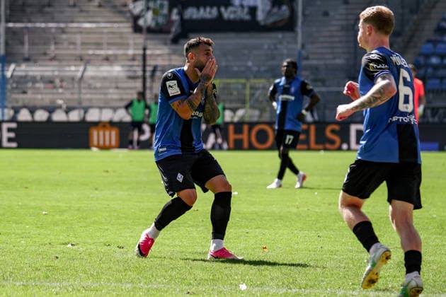 Deutschland: Fussball Saison 2026 2027 , 3. Liga , 4. Spieltag , SV Waldhof Mannheim 07 vs. SC Verl - Carl-Benz-Stadion (Mannheim) : Goncalo Gregorio Goncalo Gregorio (SV Waldhof Mannheim, 9) Geste, Gestik, Emotion Mannheim Carl-Benz-Stadion Deutschland Germany Copyright: xBennetxLongx