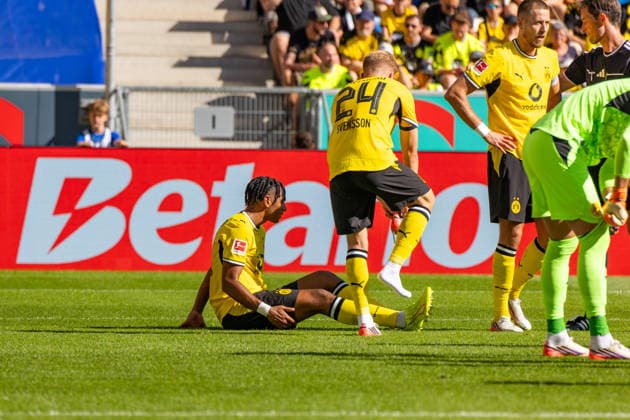 05.09.26 TSG Hoffenheim - Borussia Dortmund Deutschland, Sinsheim, 05.09.2026, Fussball, Bundesliga, Saison 2026 2027, TSG Hoffenheim - Borussia Dortmund: Filippo Mane (Borussia Dortmund); Verletzung, Auswechslung. *** 05 09 26 TSG Hoffenheim vs. Borussia Dortmund, Germany, Sinsheim, September 5, 2026, Soccer, Bundesliga, 2026–2027 Season, TSG Hoffenheim vs. Borussia Dortmund, Filippo Mane (Borussia Dortmund) Injury, Substitution