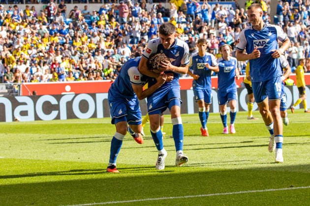 05.09.26 TSG Hoffenheim - Borussia Dortmund Deutschland, Sinsheim, 05.09.2026, Fussball, Bundesliga, Saison 2026 2027, TSG Hoffenheim - Borussia Dortmund: Leon Avdullahu (TSG Hoffenheim); Jubel Tor 1:0 Avdullahu. *** 05 09 26 TSG Hoffenheim Borussia Dortmund Germany, Sinsheim, 05 09 2026, Soccer, Bundesliga, 2026–2027 season, TSG Hoffenheim vs. Borussia Dortmund: Leon Avdullahu (TSG Hoffenheim) celebrates the goal (1–0) by Avdullahu