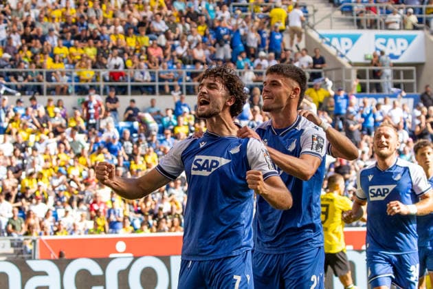05.09.26 TSG Hoffenheim - Borussia Dortmund Deutschland, Sinsheim, 05.09.2026, Fussball, Bundesliga, Saison 2026 2027, TSG Hoffenheim - Borussia Dortmund: Leon Avdullahu (TSG Hoffenheim); Jubel Tor 1:0 Avdullahu. *** 05 09 26 TSG Hoffenheim Borussia Dortmund Germany, Sinsheim, 05 09 2026, Soccer, Bundesliga, 2026–2027 season, TSG Hoffenheim vs. Borussia Dortmund: Leon Avdullahu (TSG Hoffenheim) celebrates the goal (1–0) by Avdullahu