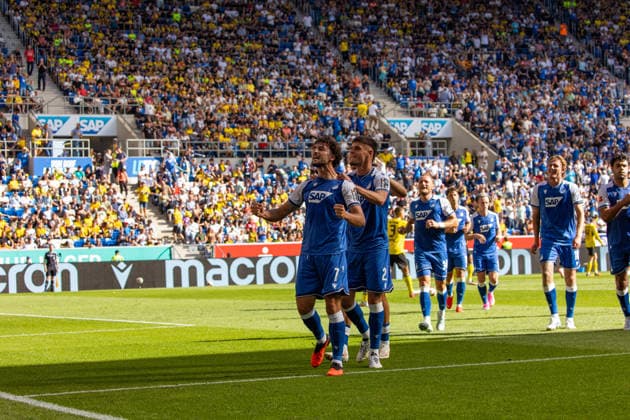 05.09.26 TSG Hoffenheim - Borussia Dortmund Deutschland, Sinsheim, 05.09.2026, Fussball, Bundesliga, Saison 2026 2027, TSG Hoffenheim - Borussia Dortmund: Leon Avdullahu (TSG Hoffenheim); Jubel Tor 1:0 Avdullahu. *** 05 09 26 TSG Hoffenheim Borussia Dortmund Germany, Sinsheim, 05 09 2026, Soccer, Bundesliga, 2026–2027 season, TSG Hoffenheim vs. Borussia Dortmund: Leon Avdullahu (TSG Hoffenheim) celebrates the goal (1–0) by Avdullahu