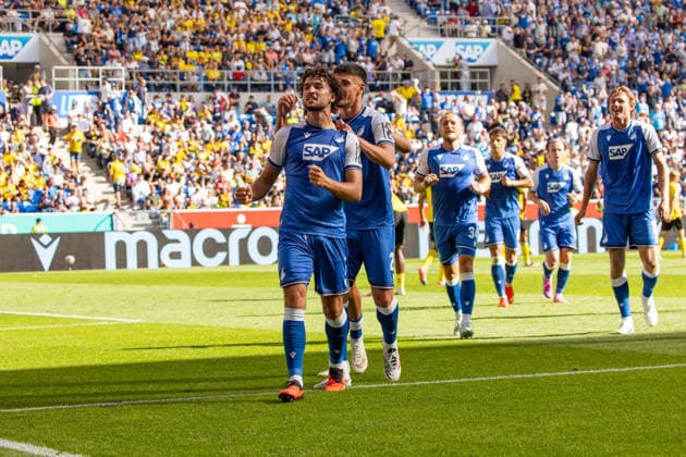 05.09.26 TSG Hoffenheim - Borussia Dortmund Deutschland, Sinsheim, 05.09.2026, Fussball, Bundesliga, Saison 2026 2027, TSG Hoffenheim - Borussia Dortmund: Leon Avdullahu (TSG Hoffenheim); Jubel Tor 1:0 Avdullahu. *** 05 09 26 TSG Hoffenheim Borussia Dortmund Germany, Sinsheim, 05 09 2026, Soccer, Bundesliga, 2026–2027 season, TSG Hoffenheim vs. Borussia Dortmund: Leon Avdullahu (TSG Hoffenheim) celebrates the goal (1–0) by Avdullahu