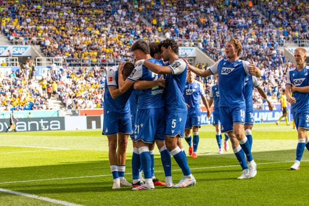 05.09.26 TSG Hoffenheim - Borussia Dortmund Deutschland, Sinsheim, 05.09.2026, Fussball, Bundesliga, Saison 2026 2027, TSG Hoffenheim - Borussia Dortmund: Leon Avdullahu (TSG Hoffenheim); Jubel Tor 1:0 Avdullahu. *** 05 09 26 TSG Hoffenheim Borussia Dortmund Germany, Sinsheim, 05 09 2026, Soccer, Bundesliga, 2026–2027 season, TSG Hoffenheim vs. Borussia Dortmund: Leon Avdullahu (TSG Hoffenheim) celebrates the goal (1–0) by Avdullahu