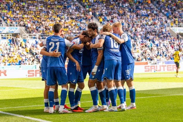 05.09.26 TSG Hoffenheim - Borussia Dortmund Deutschland, Sinsheim, 05.09.2026, Fussball, Bundesliga, Saison 2026 2027, TSG Hoffenheim - Borussia Dortmund: Leon Avdullahu (TSG Hoffenheim); Jubel Tor 1:0 Avdullahu. *** 05 09 26 TSG Hoffenheim Borussia Dortmund Germany, Sinsheim, 05 09 2026, Soccer, Bundesliga, 2026–2027 season, TSG Hoffenheim vs. Borussia Dortmund: Leon Avdullahu (TSG Hoffenheim) celebrates the goal (1–0) by Avdullahu