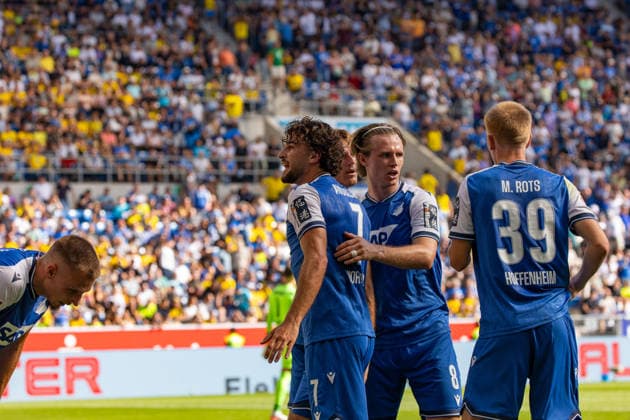 05.09.26 TSG Hoffenheim - Borussia Dortmund Deutschland, Sinsheim, 05.09.2026, Fussball, Bundesliga, Saison 2026 2027, TSG Hoffenheim - Borussia Dortmund: Leon Avdullahu (TSG Hoffenheim); Jubel Tor 1:0 Avdullahu. *** 05 09 26 TSG Hoffenheim Borussia Dortmund Germany, Sinsheim, 05 09 2026, Soccer, Bundesliga, 2026–2027 season, TSG Hoffenheim vs. Borussia Dortmund: Leon Avdullahu (TSG Hoffenheim) celebrates the goal (1–0) by Avdullahu
