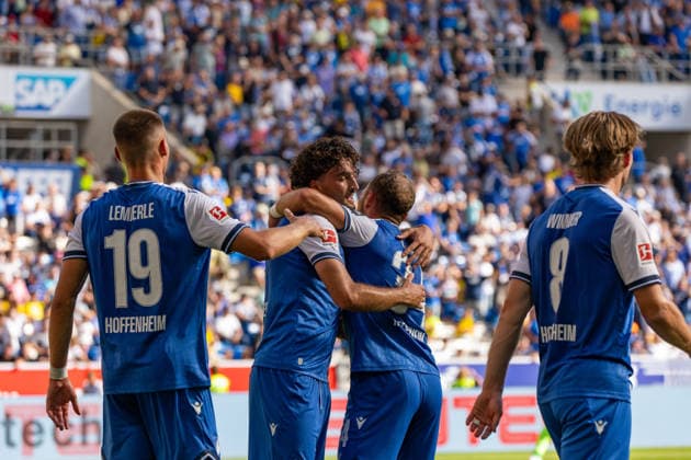 05.09.26 TSG Hoffenheim - Borussia Dortmund Deutschland, Sinsheim, 05.09.2026, Fussball, Bundesliga, Saison 2026 2027, TSG Hoffenheim - Borussia Dortmund: Leon Avdullahu (TSG Hoffenheim); Jubel Tor 1:0 Avdullahu. *** 05 09 26 TSG Hoffenheim Borussia Dortmund Germany, Sinsheim, 05 09 2026, Soccer, Bundesliga, 2026–2027 season, TSG Hoffenheim vs. Borussia Dortmund: Leon Avdullahu (TSG Hoffenheim) celebrates the goal (1–0) by Avdullahu