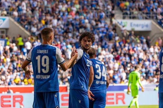 05.09.26 TSG Hoffenheim - Borussia Dortmund Deutschland, Sinsheim, 05.09.2026, Fussball, Bundesliga, Saison 2026 2027, TSG Hoffenheim - Borussia Dortmund: Leon Avdullahu (TSG Hoffenheim); Jubel Tor 1:0 Avdullahu. *** 05 09 26 TSG Hoffenheim Borussia Dortmund Germany, Sinsheim, 05 09 2026, Soccer, Bundesliga, 2026–2027 season, TSG Hoffenheim vs. Borussia Dortmund: Leon Avdullahu (TSG Hoffenheim) celebrates the goal (1–0) by Avdullahu