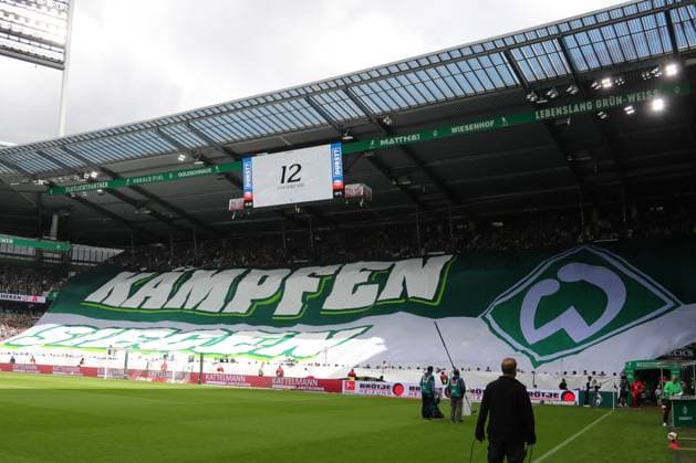 05.09.26, GER, Fussball, 1.FBL Männer, 2. Spieltag, Saison2026 2027, SV Werder Bremen vs. RB Leipzig Choreografie mit Tribuenenbild zum Spielbeginn SV Werder Bremen Kämpfen Siegen Bremen Weserstadion Bremen Germany *** 05 09 26, GER, Soccer, 1st Men s Bundesliga, Matchday 2, 2026–2027 Season, SV Werder Bremen vs. RB Leipzig: Choreographed display with a grandstand banner at kickoff. SV Werder Bremen: Fight, Win. Bremen, Weserstadion, Bremen, Germany Copyright: xnordphotoxGmbHx xTauchnitzx
