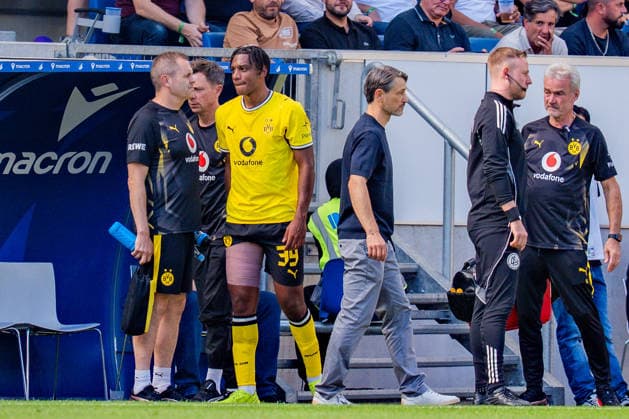 1. Bundesliga, 2. Spieltag, TSG 1899 Hoffenheim vs. Borussia Dortmund am 05.09.2026 Filippo Mane mit einer Verletzung und Auswechselung verletzt sich Niko Kovac WICHTIGER HINWEIS: Gemäß den Vorgaben der DFL und des DFB ist es untersagt, in dem Stadion und oder vom Spiel angefertigte Fotoaufnahmen in Form von Sequenzbildern und oder videoähnlichen Fotostrecken zu verwerten bzw. verwerten zu lassen. *** Bundesliga 1, Matchday 2, TSG 1899 Hoffenheim vs. Borussia Dortmund on September 5, 2026 Filippo Mane is injured and substituted; Niko Kovac is injured IMPORTANT NOTICE: In accordance with DFL and DFB regulations, it is prohibited to use or allow the use of photographs taken in the stadium and or during the match in the form of sequential images and or video-like photo series Copyright: xBahhoxKarax